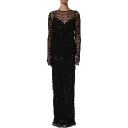 Black Rhinestones Embellished Gown Dress