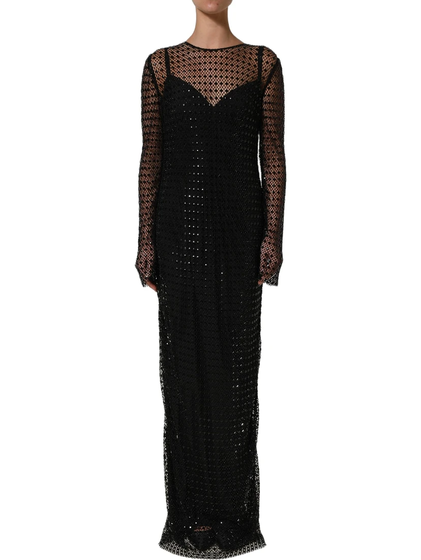 Black Rhinestones Embellished Gown Dress