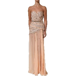 Nude Embellished Strapless Evening Gown Dress