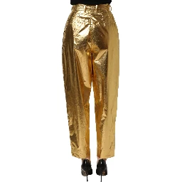 Metallic Gold High Waist Pleated Tapered Pants
