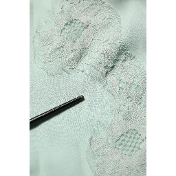 Mint Green Silk Lace Trim Abaya Maxi Dress