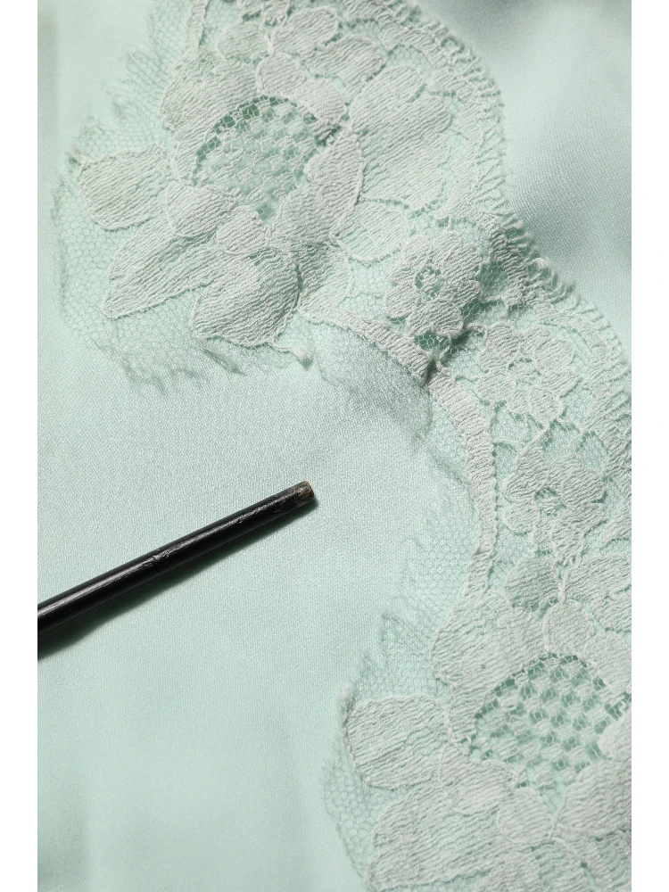 Mint Green Silk Lace Trim Abaya Maxi Dress