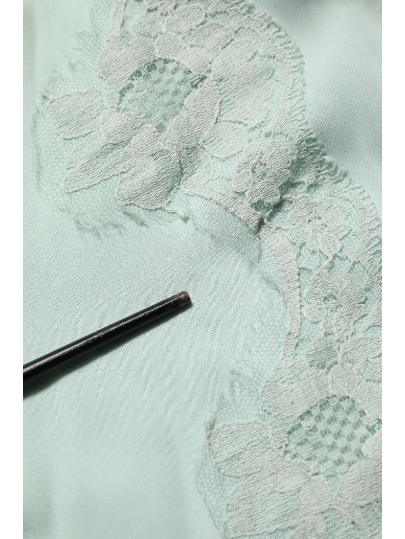 Mint Green Silk Lace Trim Abaya Maxi Dress