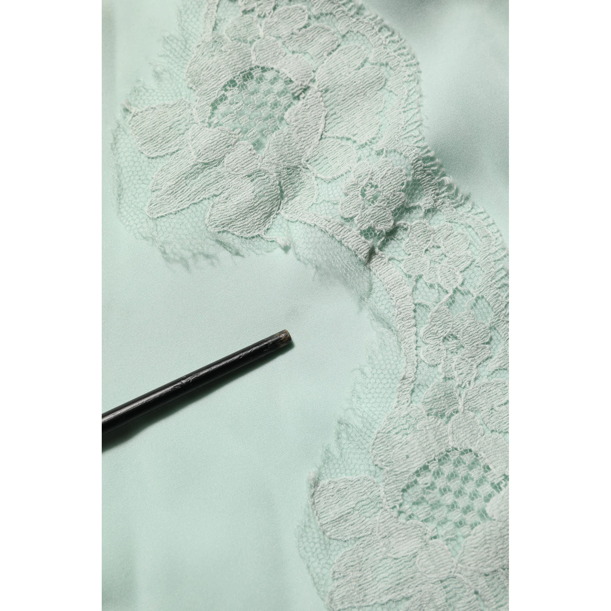 Mint Green Silk Lace Trim Abaya Maxi Dress