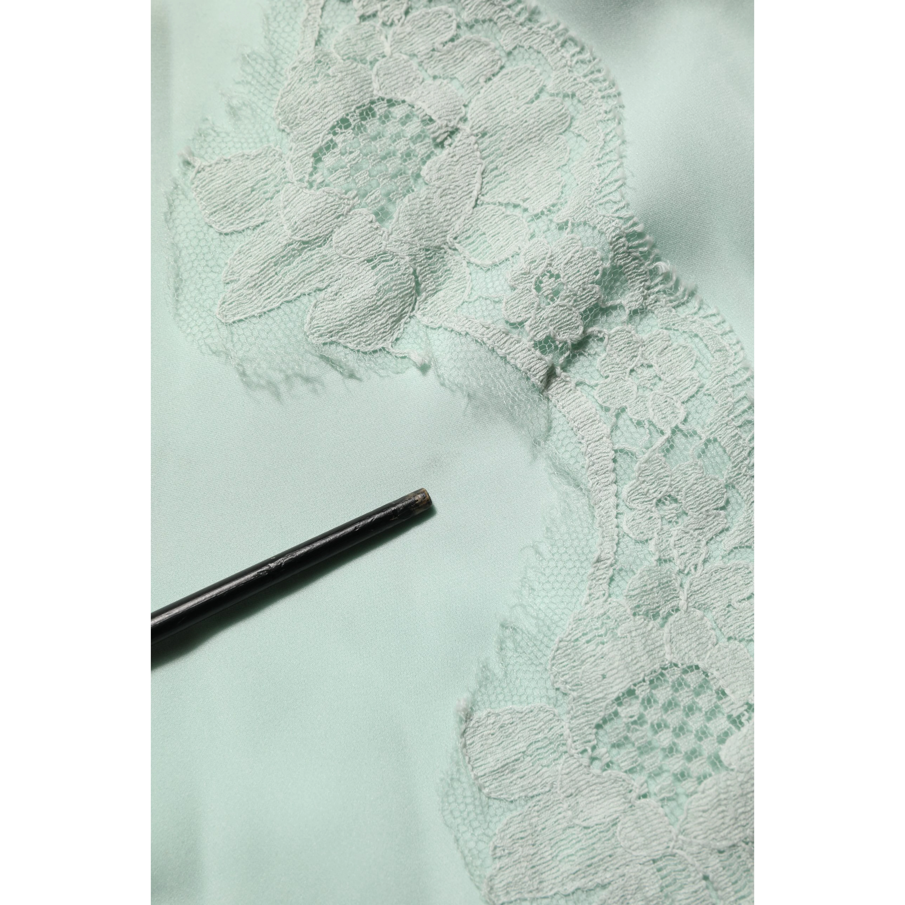Mint Green Silk Lace Trim Abaya Maxi Dress
