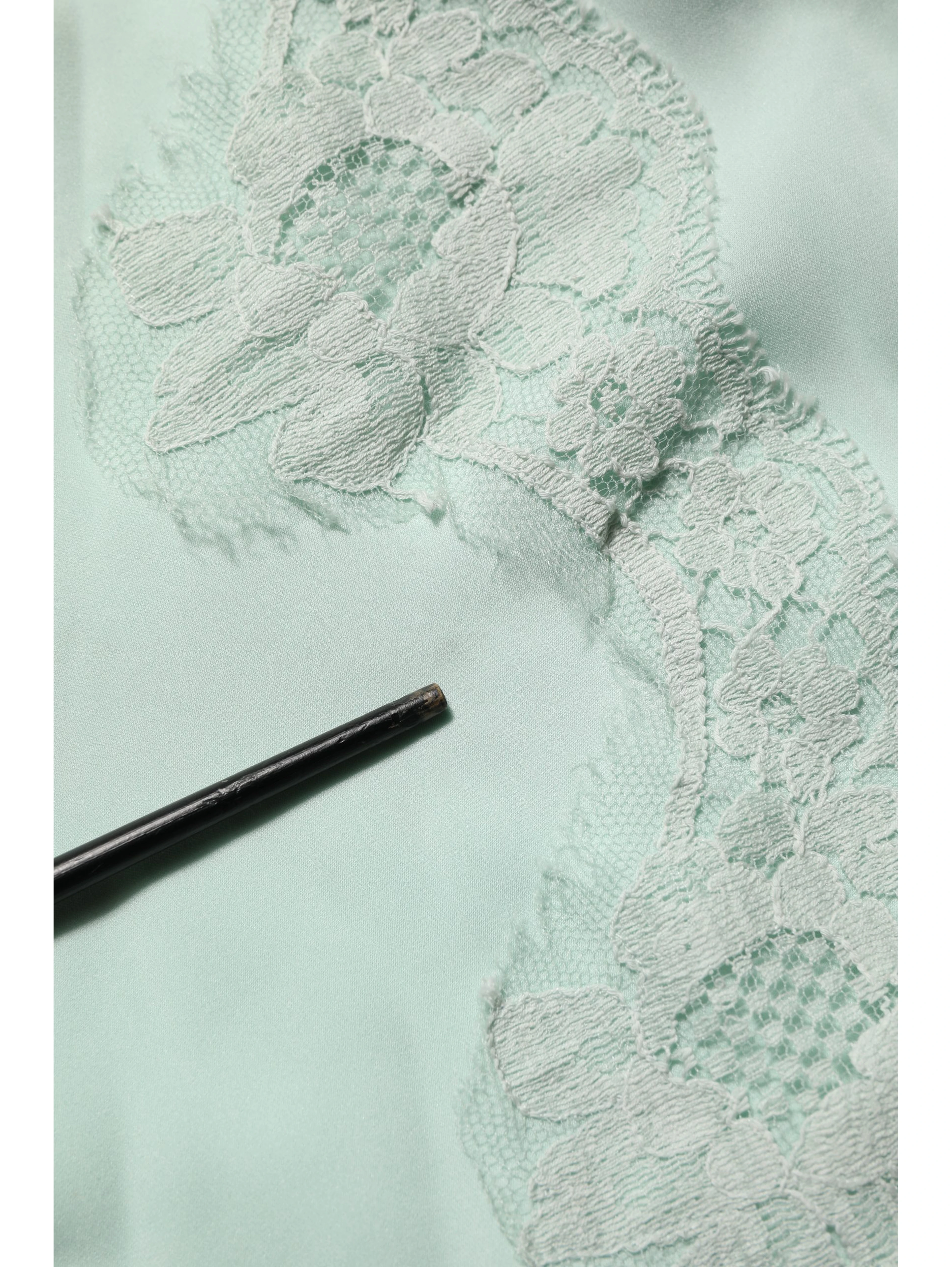 Mint Green Silk Lace Trim Abaya Maxi Dress