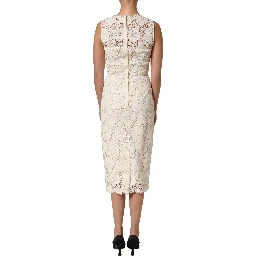 White Cotton Corded Lace Sleeveless Midi Dress