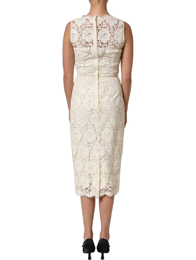 White Cotton Corded Lace Sleeveless Midi Dress