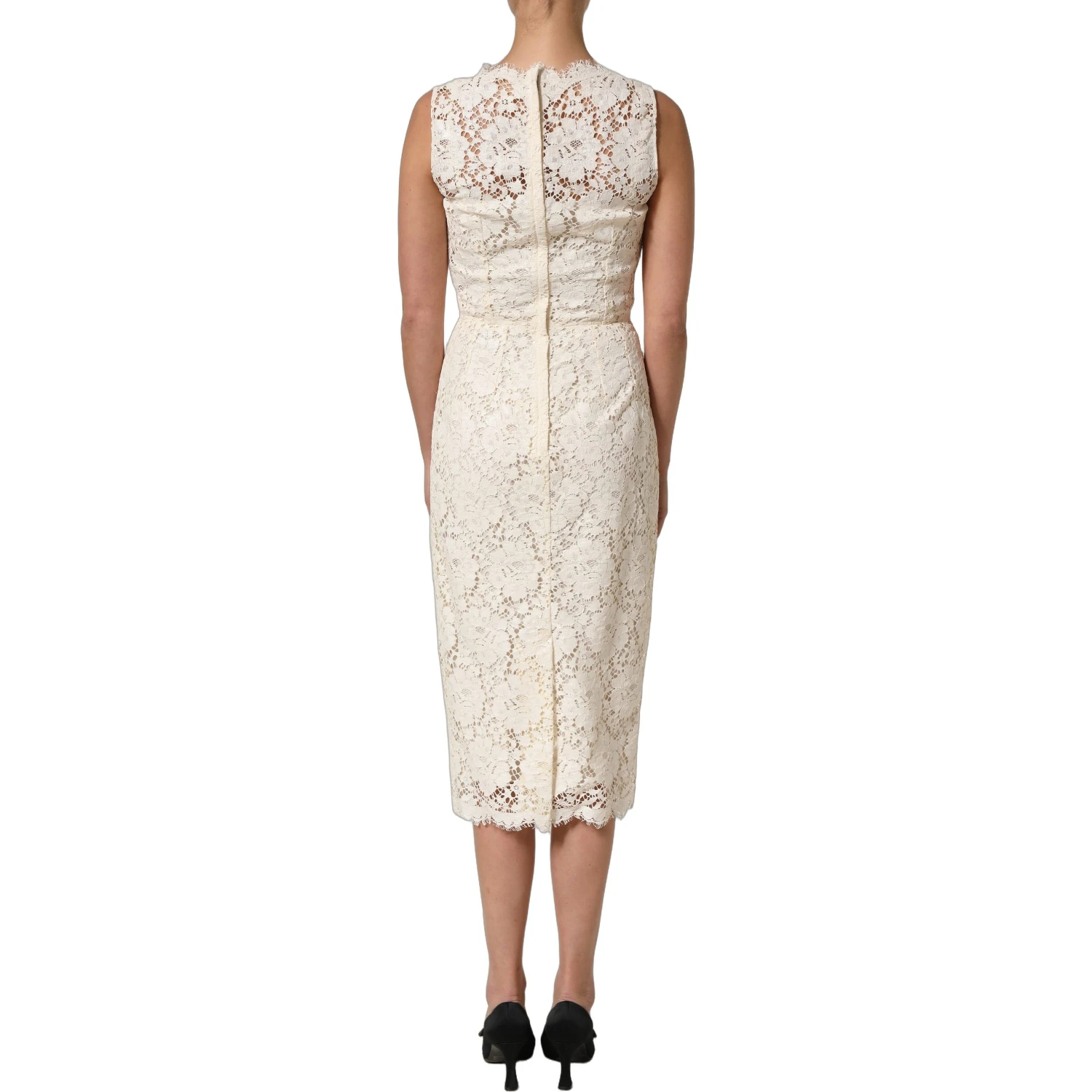 White Cotton Corded Lace Sleeveless Midi Dress