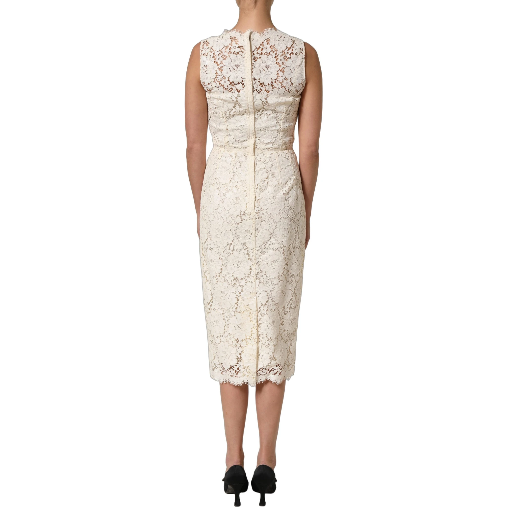 White Cotton Corded Lace Sleeveless Midi Dress