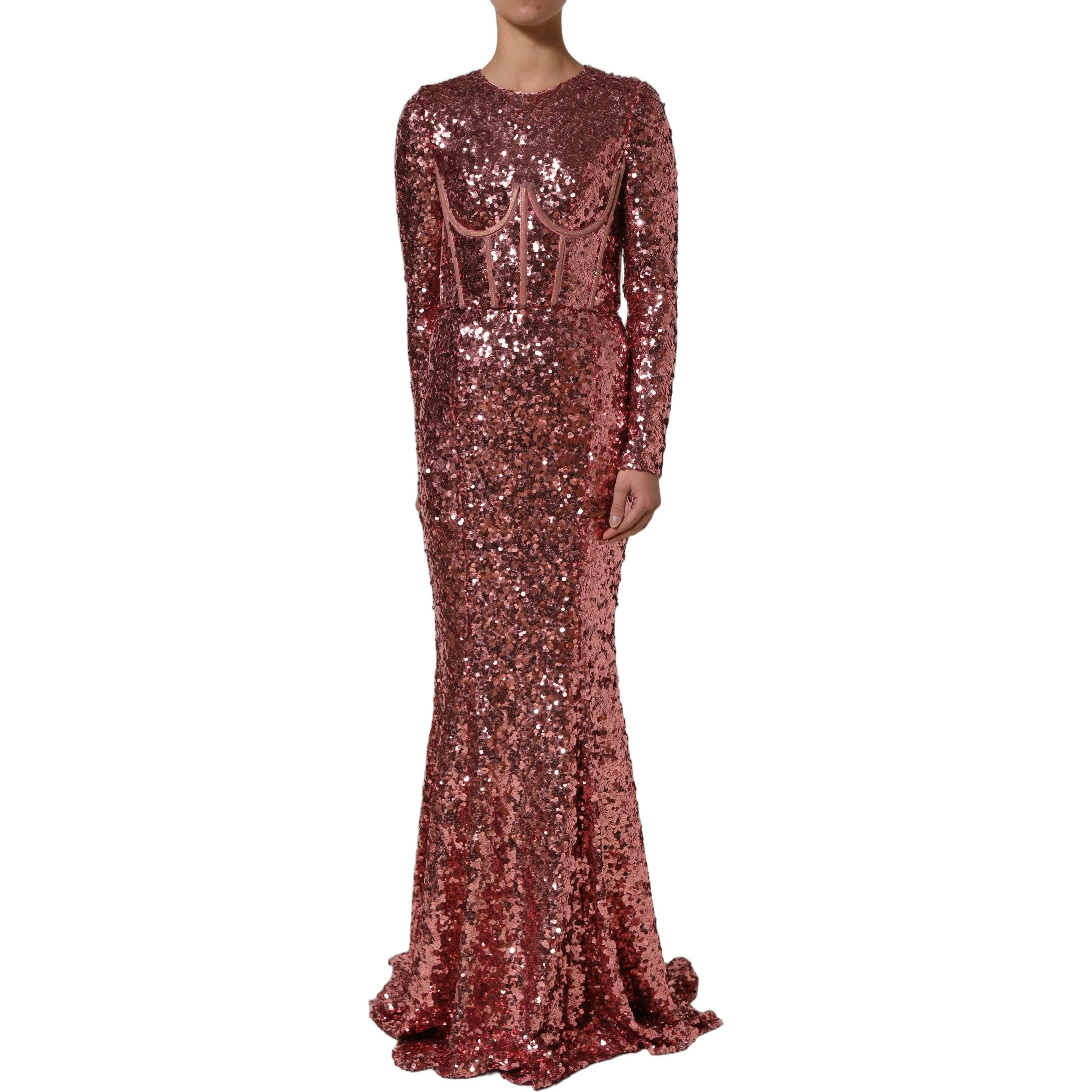 Pink Long Sequined Corset Detailing Gown Dress