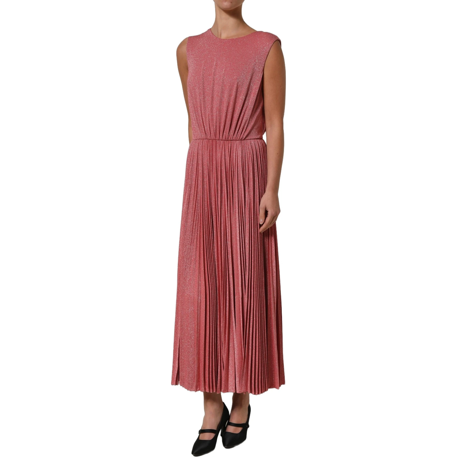 Coral Pink Pleated Sleeveless Max Dress