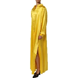 Yellow Silk Collared Button Down Maxi Dress