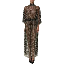 Black Rhinestone Mesh Turtleneck Maxi Dress