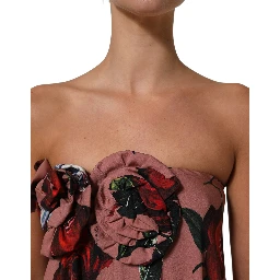 Dusty Pink Silk Floral Strapless Maxi Dress