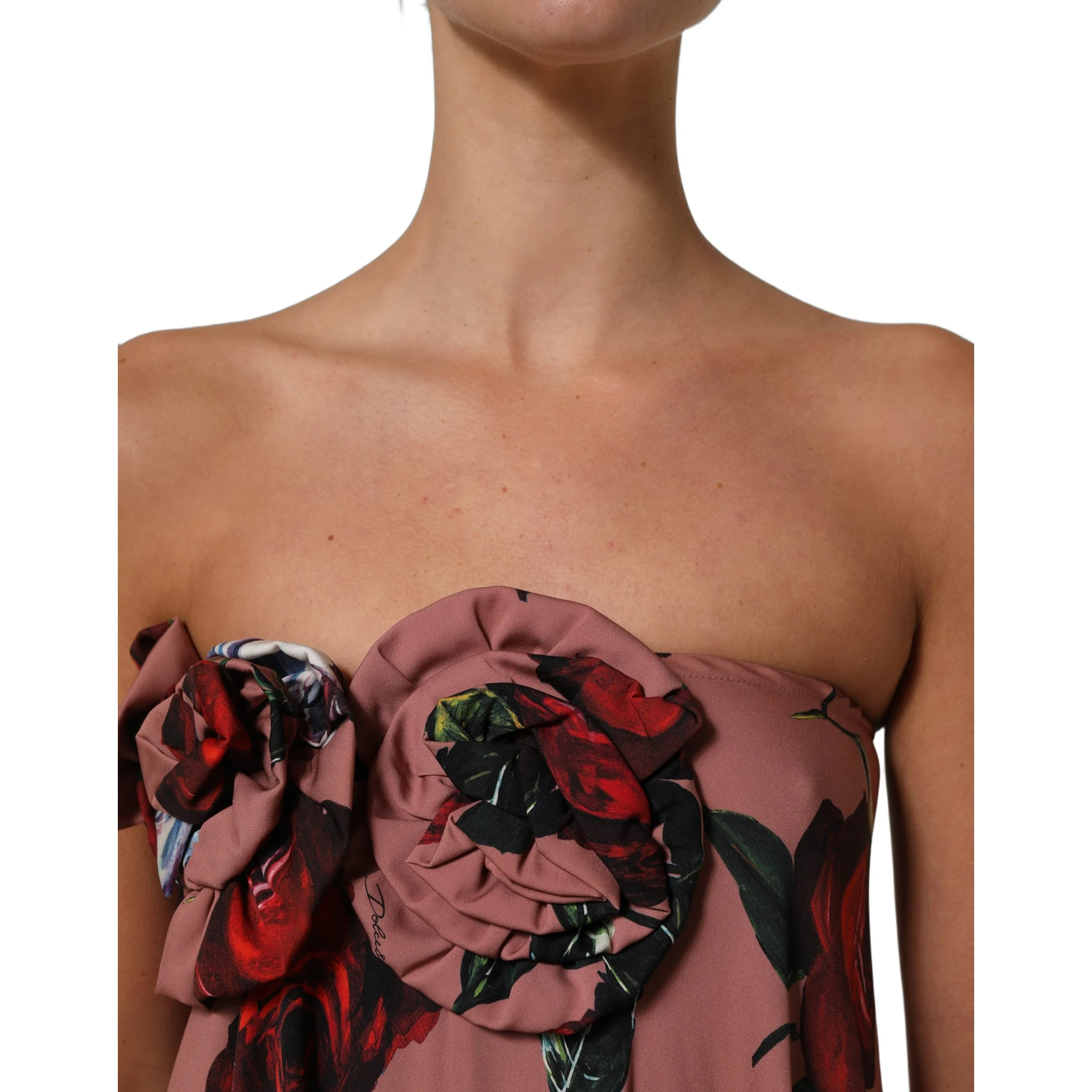Dusty Pink Silk Floral Strapless Maxi Dress