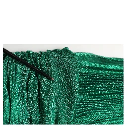 Metallic Green Sleeveless Plissé Gown Dress