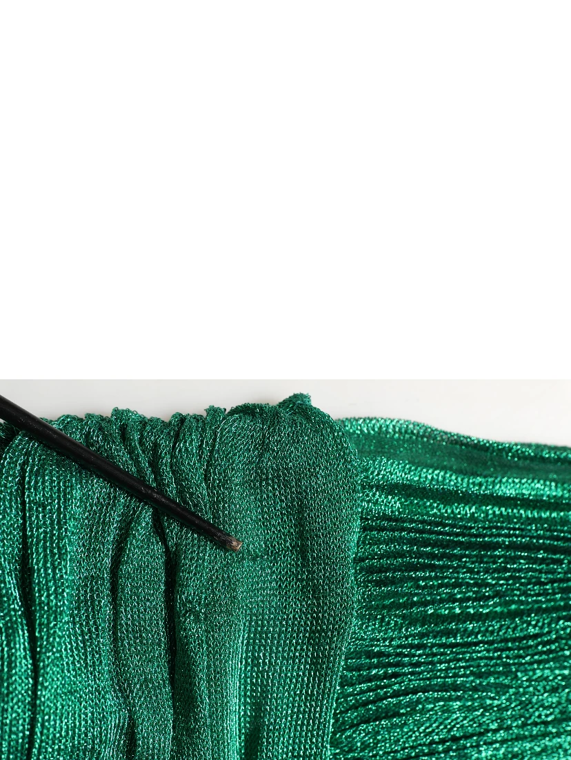 Metallic Green Sleeveless Plissé Gown Dress