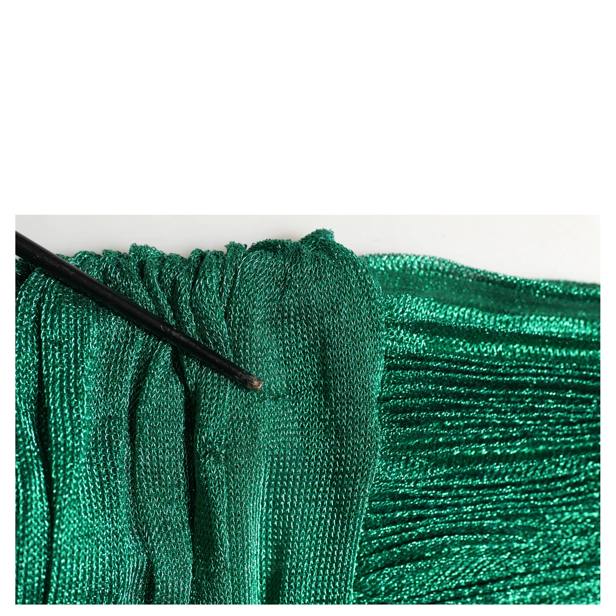 Metallic Green Sleeveless Plissé Gown Dress
