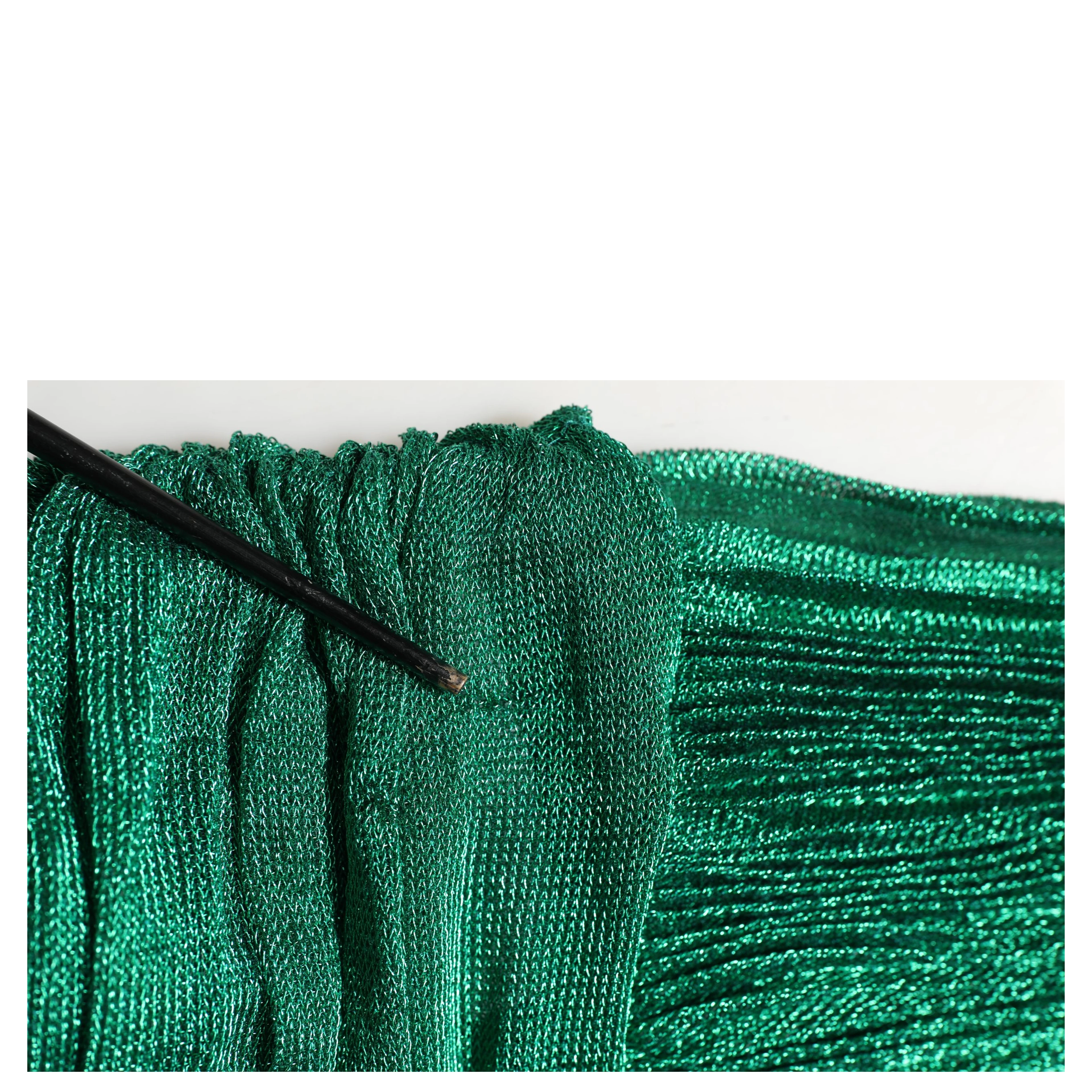 Metallic Green Sleeveless Plissé Gown Dress