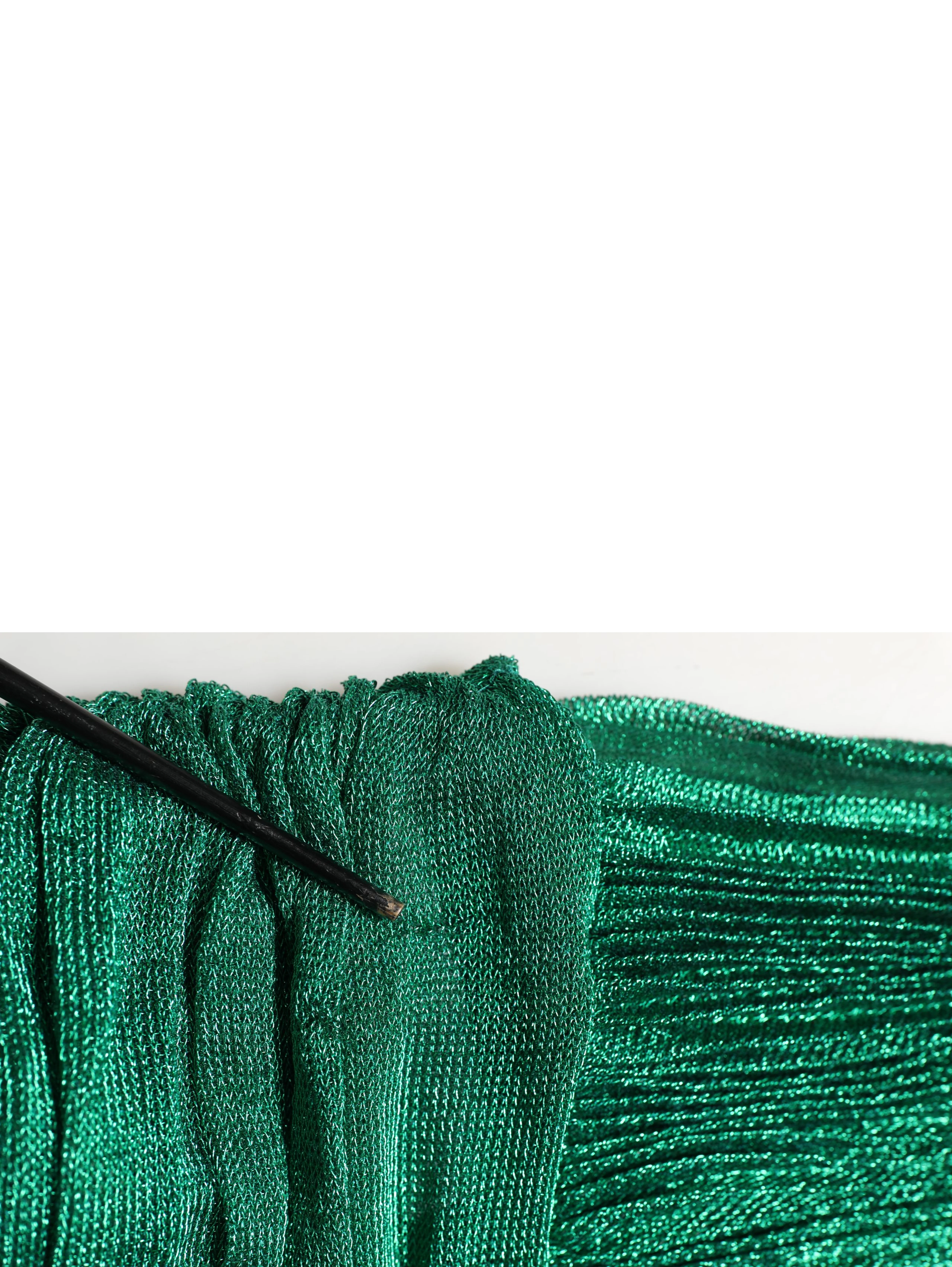 Metallic Green Sleeveless Plissé Gown Dress