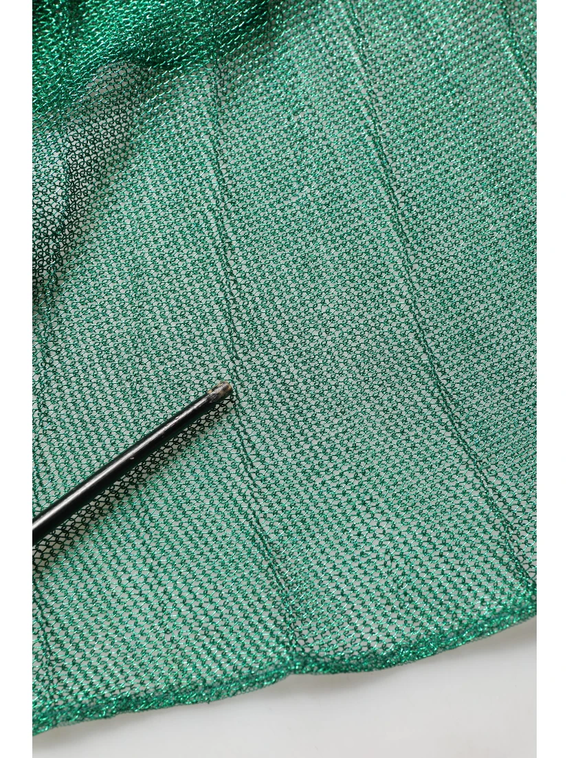 Metallic Green Sleeveless Plissé Gown Dress