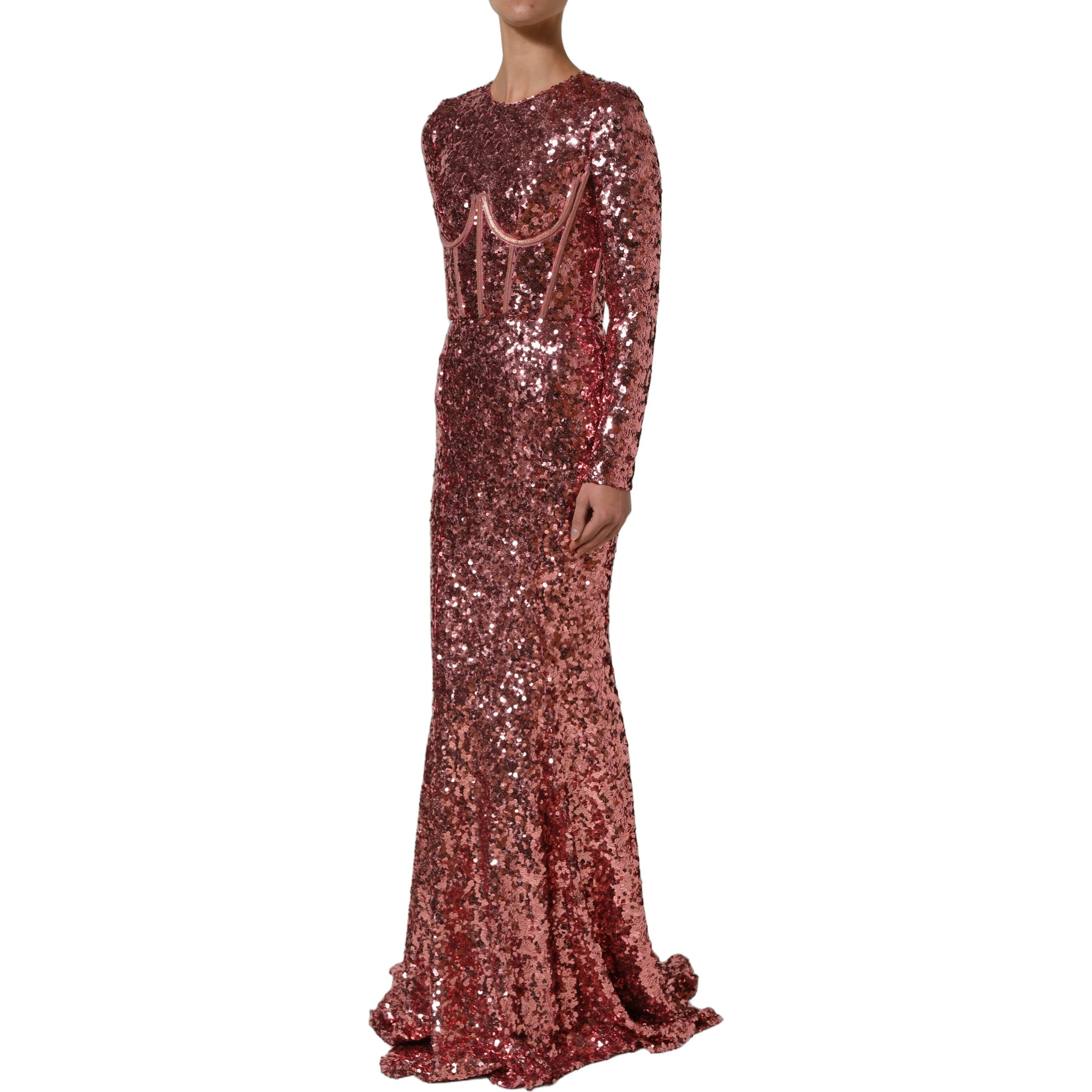 Pink Long Sequined Corset Detailing Gown Dress