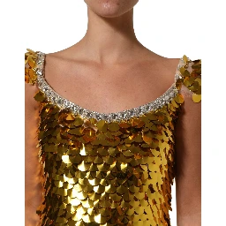 Gold Sequin Embellished Sleeveless Gown Dress