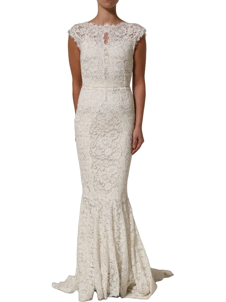 White Lace Viscose Sheath Long Gown Dress alternative