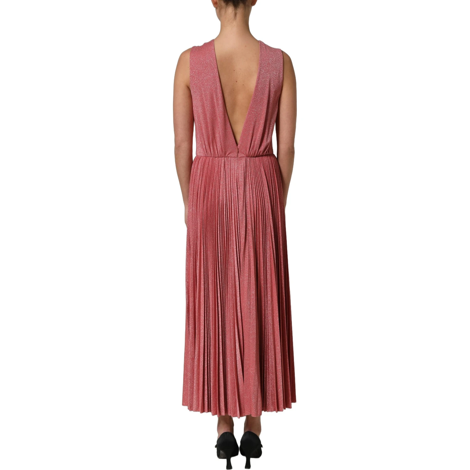 Coral Pink Pleated Sleeveless Max Dress