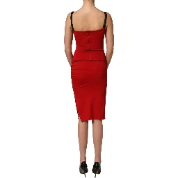 Red Stretch Bodycon Sheath Knee Length Dress