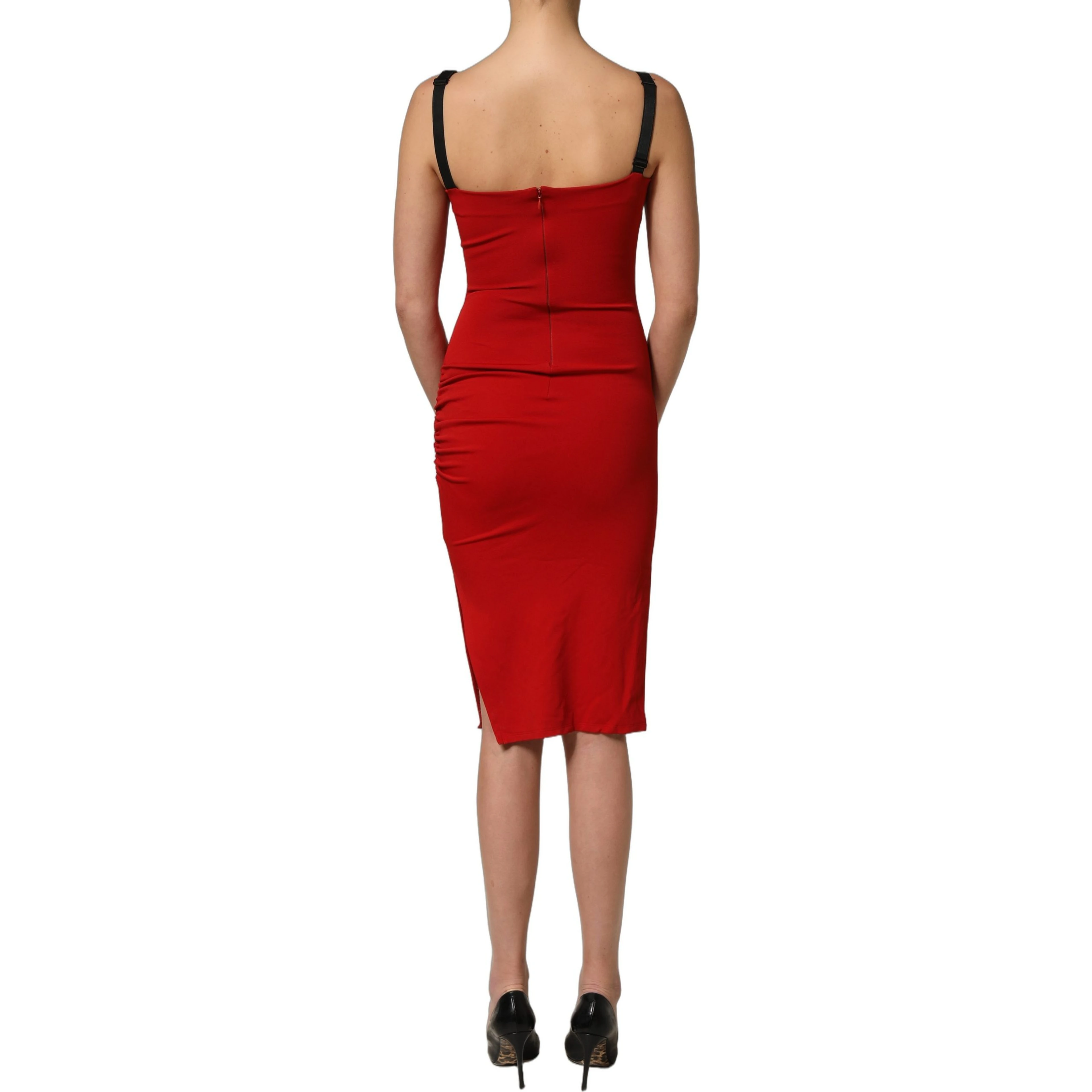 Red Stretch Bodycon Sheath Knee Length Dress
