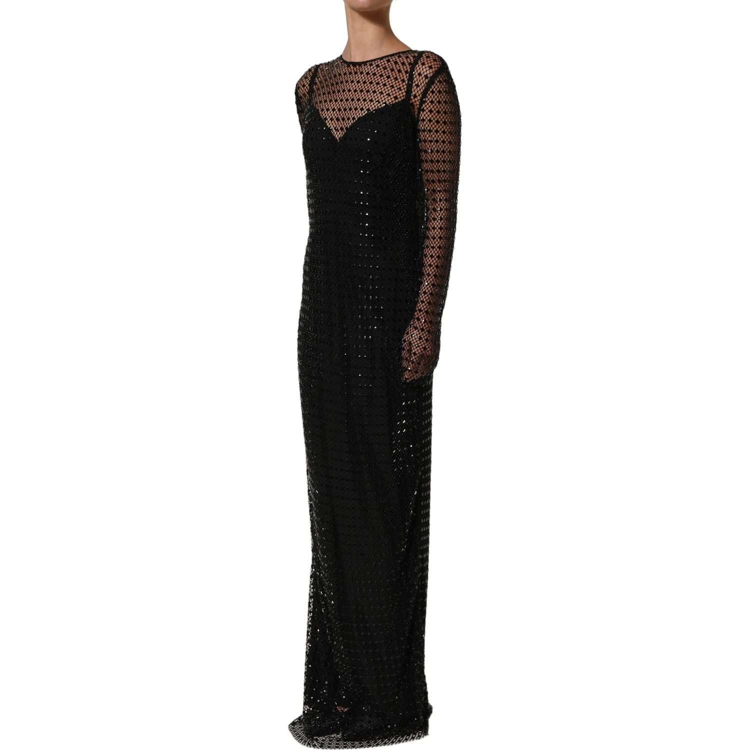 Black Rhinestones Embellished Gown Dress