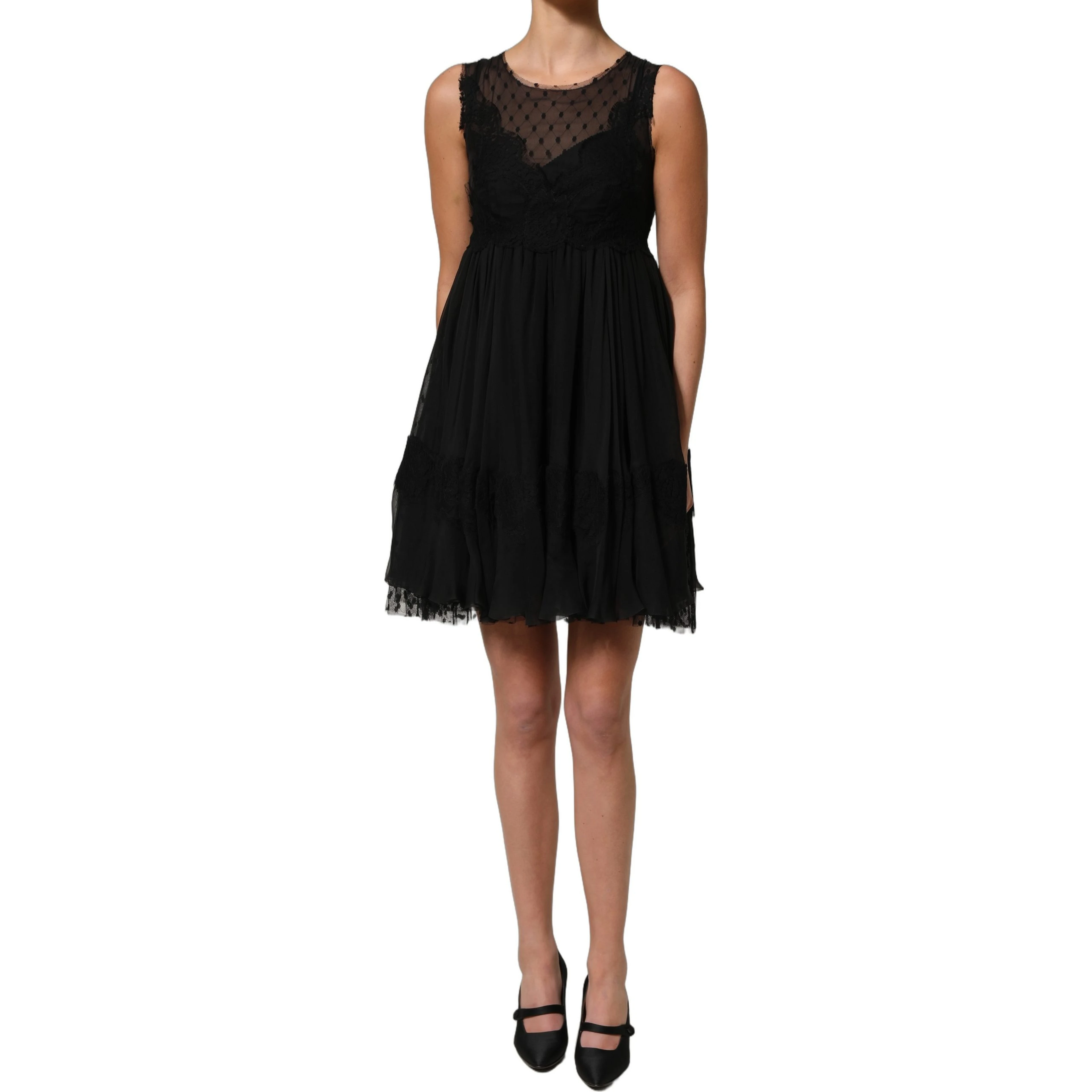 Black Lace Trim Sleeveless A-line Mini Dress