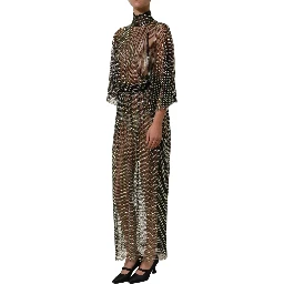 Black Rhinestone Mesh Turtleneck Maxi Dress
