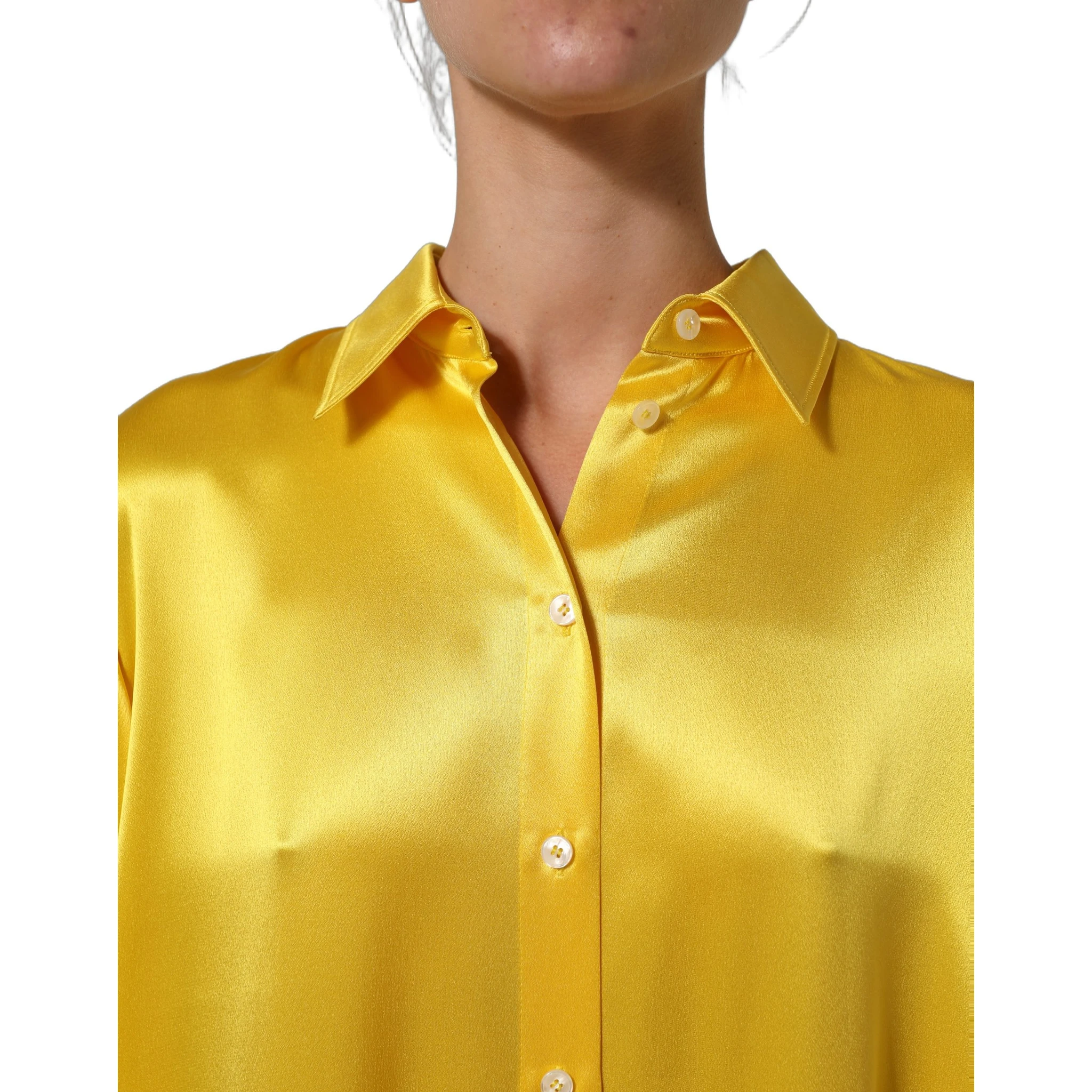 Yellow Silk Collared Button Down Maxi Dress
