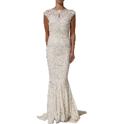 White Lace Viscose Sheath Long Gown Dress