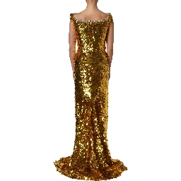Gold Sequin Embellished Sleeveless Gown Dress