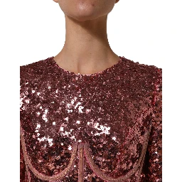 Pink Long Sequined Corset Detailing Gown Dress