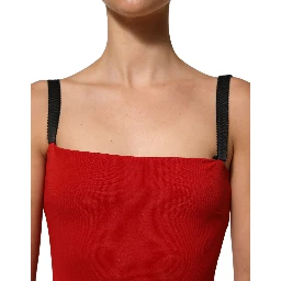 Red Stretch Bodycon Sheath Knee Length Dress