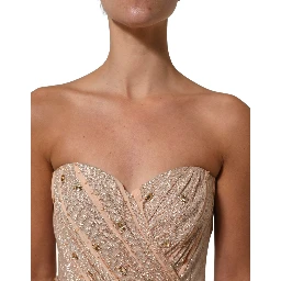 Nude Embellished Strapless Evening Gown Dress