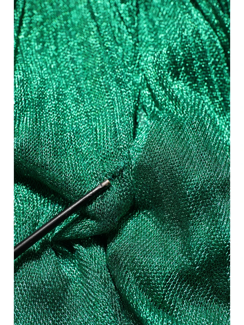 Metallic Green Sleeveless Plissé Gown Dress