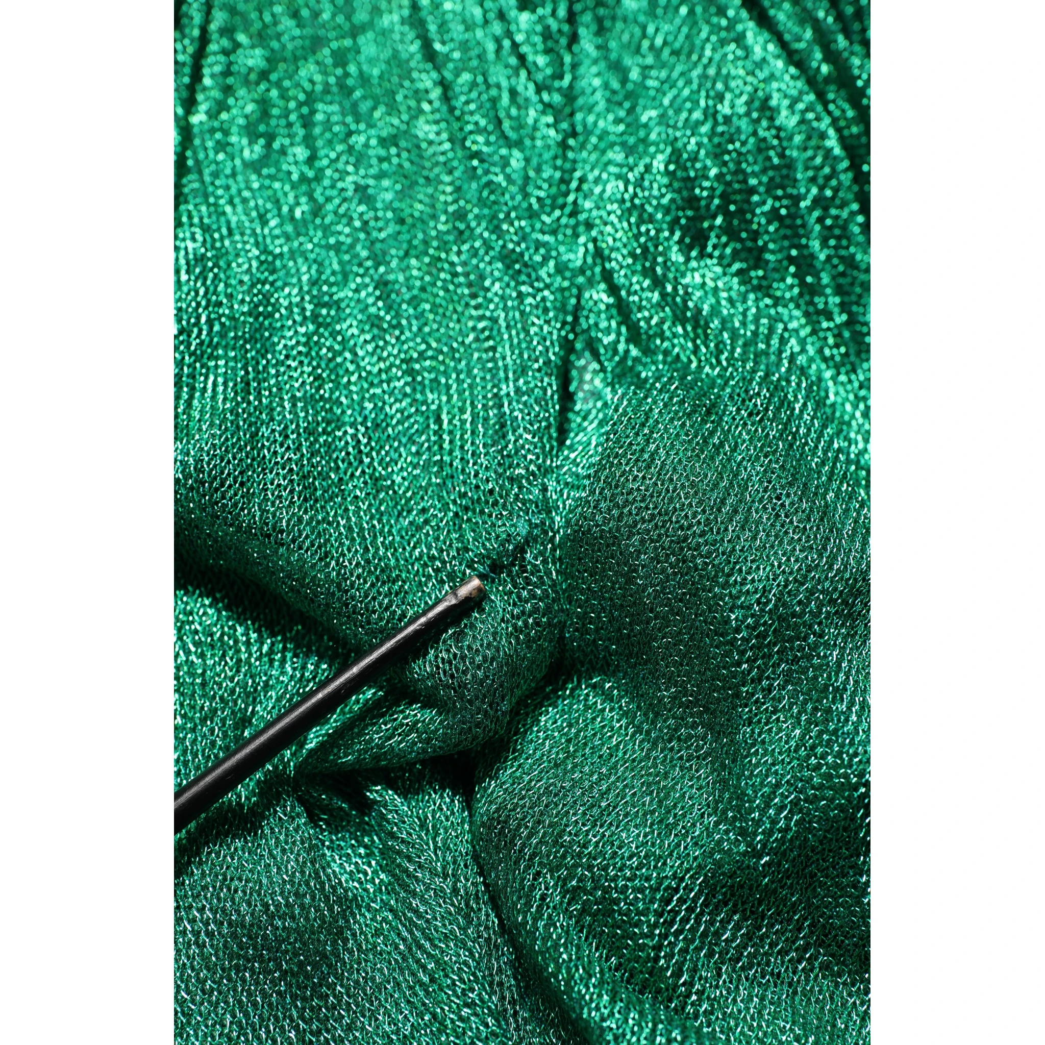 Metallic Green Sleeveless Plissé Gown Dress