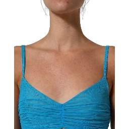 Blue Nylon Pleated Chiffon CutOut Gown Dress