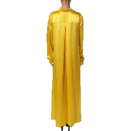 Yellow Silk Collared Button Down Maxi Dress
