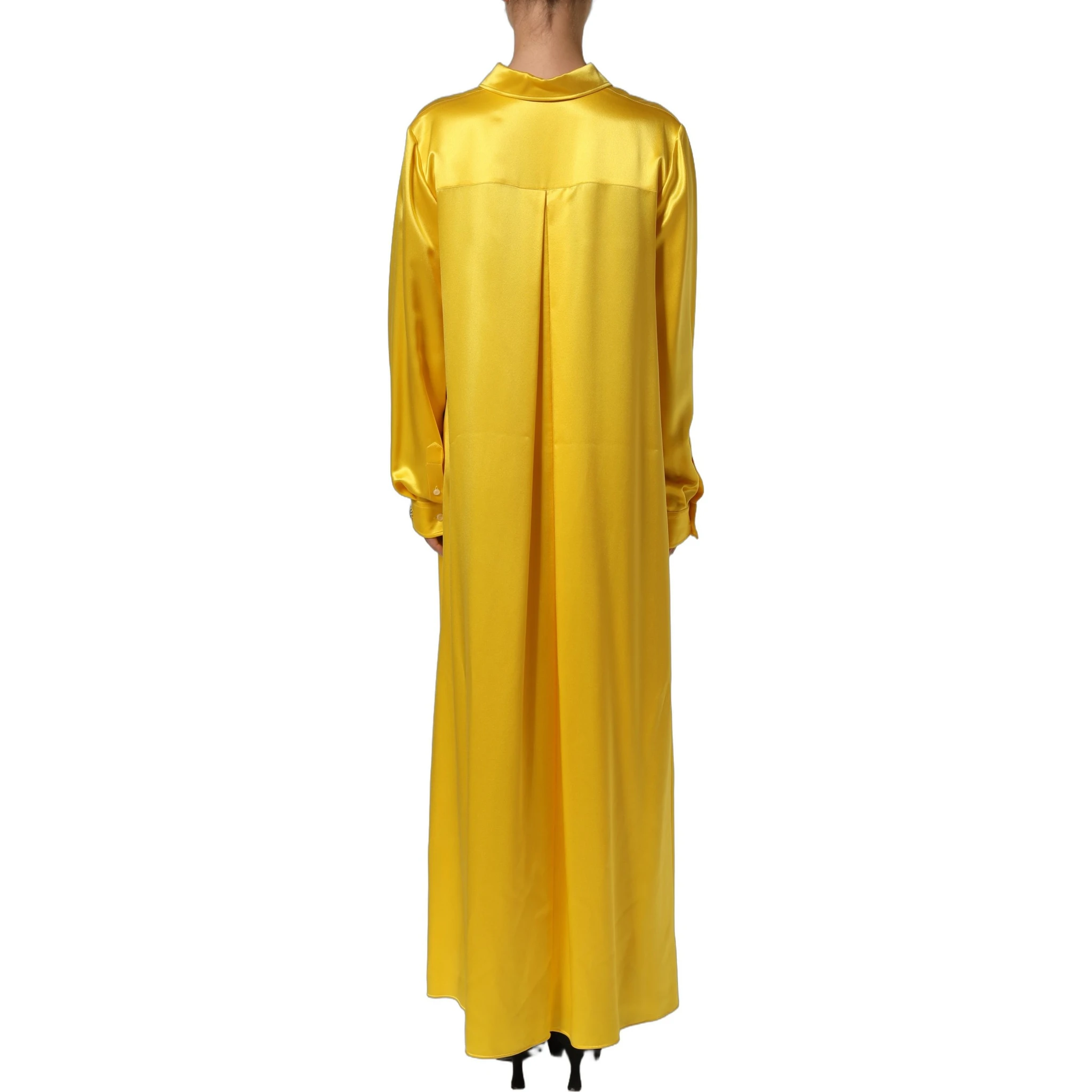 Yellow Silk Collared Button Down Maxi Dress