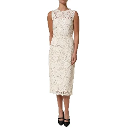 White Cotton Corded Lace Sleeveless Midi Dress