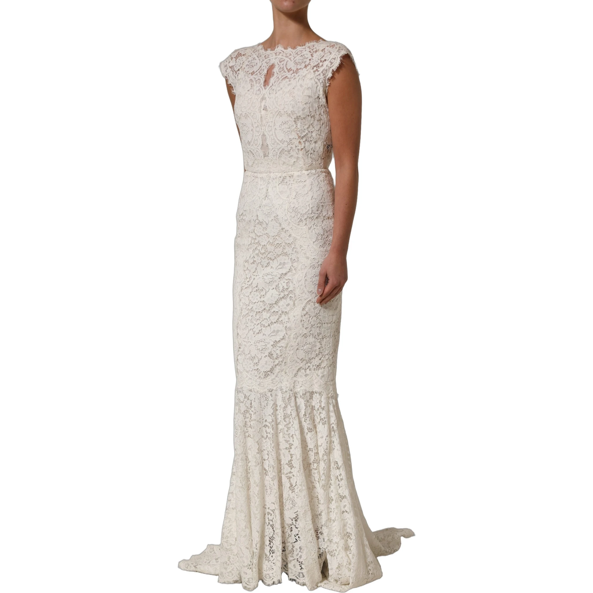 White Lace Viscose Sheath Long Gown Dress