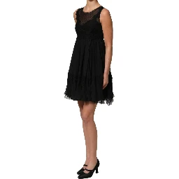 Black Lace Trim Sleeveless A-line Mini Dress