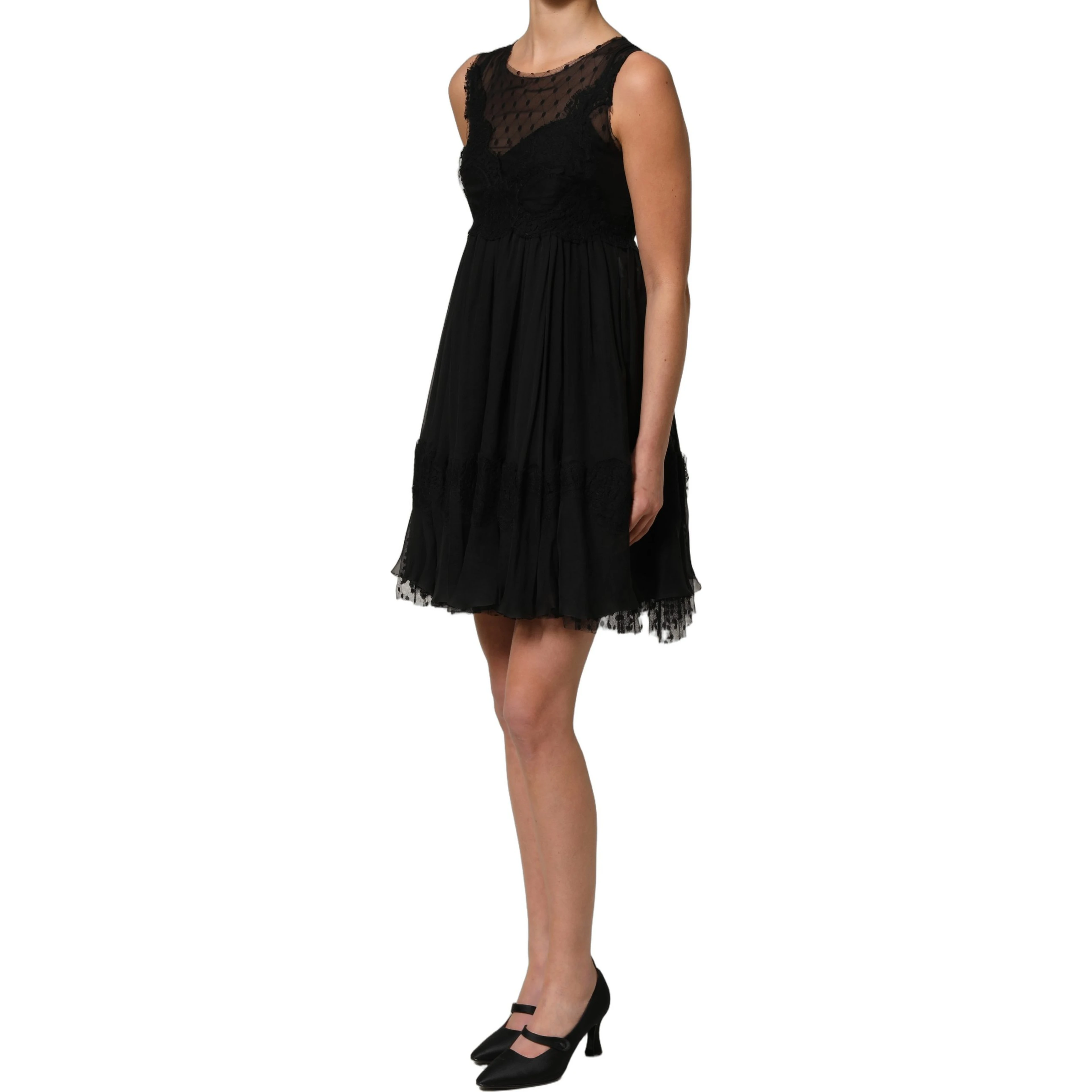 Black Lace Trim Sleeveless A-line Mini Dress